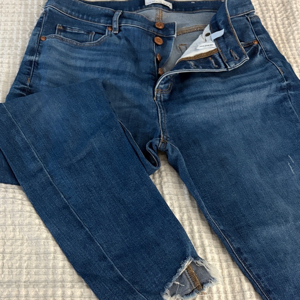 LOFT Midnight Blue High-Rise Ankle Jeans with Button Fly